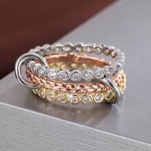 1 pieza Anillo de mujer con diseño de lunares trenzado y circonita cúbica de moda - Multicolor - Ver 24