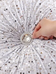 SANMOSPIN 1个纯色圆形亮片落地靠垫，客厅圆形冥想靠垫，飘窗靠枕，柔软厚实亚克力镶嵌装饰抱枕，舒适家居装饰 - 多色 - 查看 7