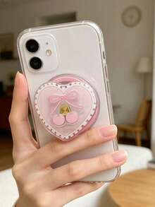 1pc Cute Minimalist Girl Style Double-Layer Pink Heart & Cherry Rotating Magnetic Phone Holder, Extendable Portable Desktop Phone Stand, Suitable As Holiday Gift For Sisters, Girlfriends And Classmates (Used With Magnetic Sticker For More Secure Attachment) - Pink Heart Cherry - View 3