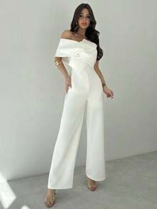 Mono modesto todo blanco para mujer, estilo "old money" casual de negocios para salir, diseño elegante con giro 3D sin mangas y espalda descubierta, adecuado para primavera, verano, otoño, invierno, festivales de música, vuelta al cole, vacaciones, ir al trabajo, aeropuerto - Blanco - Ver 3