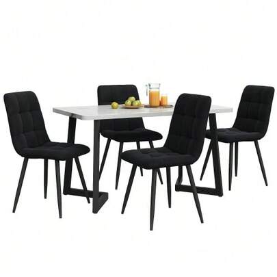 Esstisch Mit 4 Stühlen Set, Rechteckiger Esstisch Moderner Küchentisch Set, Esszimmerstuhl Schwarz Samt Küchenstuhl,Schwarze Tischbeine