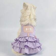 Vestido arnés para perro con falda con volantes de color contrastante, ropa para mascotas - Lila Púrpura - Ver 2