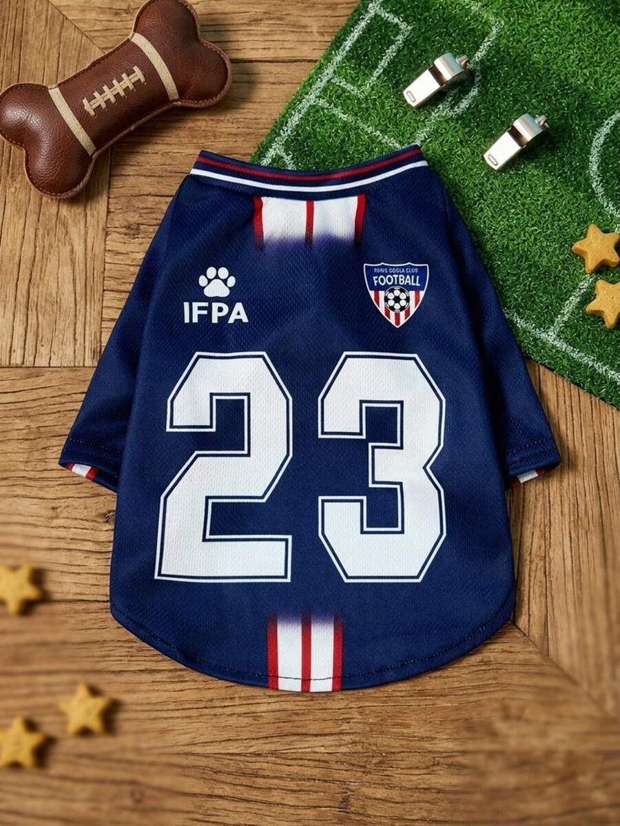 PETSIN 1 件宠物猫/狗通用 #23 蓝色字母印花运动衫,时尚休闲运动舒适宠物服装 - 彩色 - 查看 1