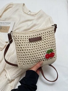 Túi đeo chéo bằng rơm dành cho nữ, túi đi biển mùa hè. - Màu be - Xem 6