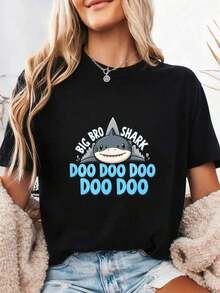 Big Bro Shark Doo Doo T-Shirt Funny Shark Matching Tshirt Family Novelty Gift Tee Shirt Shark Fun Unisex TShirt Big Brother HumorPure-Cotton - 黑色1 - 查看 10