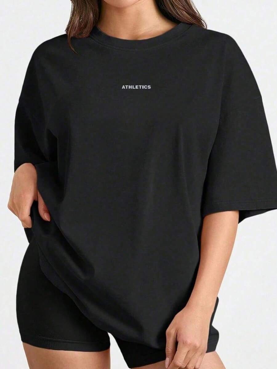 Casual Sports T-Shirt, Regular Fit, Loose Fit, Short Sleeve, Breathable, For Pilates, Fitness, Sportswear, Casual Summer Everyday Wear - 黑色 - 查看 1