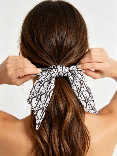 Fashionable Printed Bow Hair Scrunchies, Elegant Ribbon Ponytail Holder For Women, Cute Hair Accessories For Daily, Party, Travel