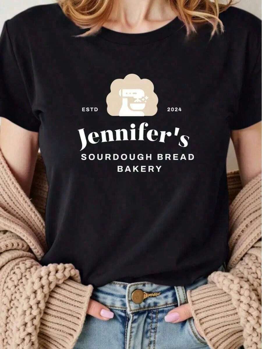 Algodón Camiseta Informal De Verano De Manga Corta Con Estampado De Pan De Masa Madre Jennifer's Para Mujer, % Algodón Blusas Para Mujer Camisa - Negro - Ver 1