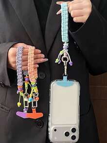 1pc Handmade Phone Lanyard, Crossbody Chain Strap - Multicolor - View 3