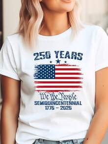 USA 250th Anniversary T-Shirt - July 4, 2026 Commemorative Edition, Celebrating 250 Years Of Freedom, 100% Casual Style, Suitable For Independence Day, USA Themed Birthday T-Shirt, Comfortable For Parades, Picnics And Everyday Wear. - 白色 - 查看 6