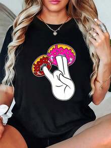 Camiseta 100% Algodón con Diseño Divertido, Inapropiado y Emocionante de Donuts para Adultos, Camiseta Gráfica para Hombre y Mujer, Cuello Redondo, Estilo Clásico, Moda de Verano, Tops para Vacaciones - Negro - Ver 1
