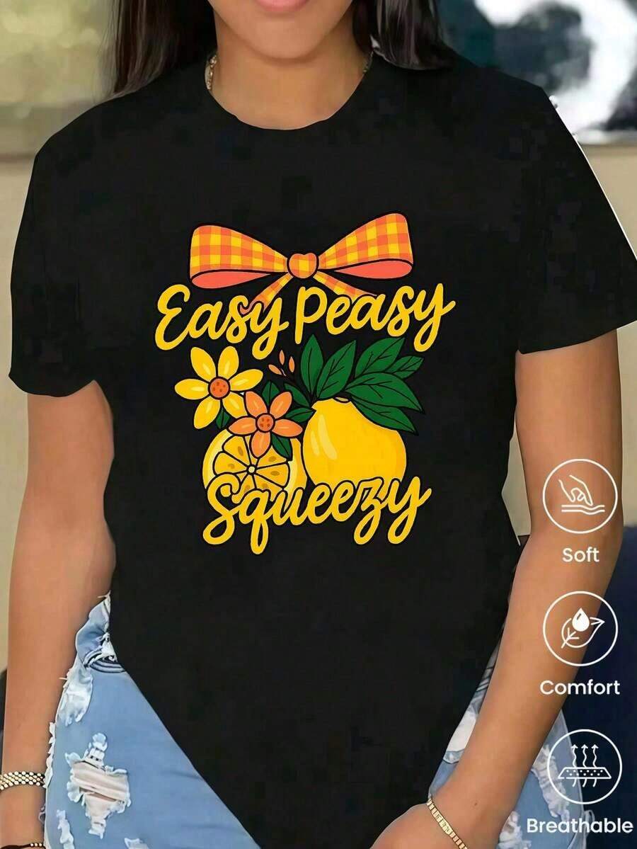 Camiseta de cuello redondo y mangas cortas de ropa fashion, fabricada en México, para la temporada primavera-verano 2025. Con estampado de dibujos animados, es un modelo de pareja, apta para usar tanto por dentro como por fuera, ideal para oficina y estilo casual, diseñada para hombres y mujeres, en unidad individual. - Negro - Ver 1