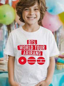 Camiseta de manga corta para niños y niñas con estampado World Tour Arirang, estilo casual, cuello redondo, para uso diario, atuendo para conciertos, ropa de verano, ropa de calle, ropa para hombre, ropa casual, blusas bonitas. - Blanco - Ver 8