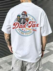 GiftAmerican Camiseta con Estampado de Calavera y Broma Humorística "Impuesto al Papá", Camiseta "Impuesto al Papá/ASEGURÁNDOTE/QUE NO ES ENEMICO", Camiseta Divertida y Graciosa, Camiseta Casual Urbana para Hombre, Camiseta de Manga Corta y Cuello Redondo de Algodón Puro Transpirable para Hombre, Uso Diario, Regalo para Hombre, Regalo Divertido. - Blanco - Ver 3