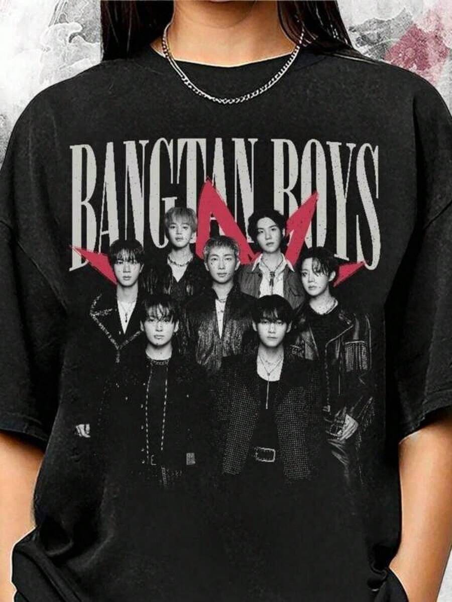 Vintage 90s Shirt, K fan Shirt, Arirang Album Retro 90s Shirt, Gifts Fan . Camiseta informal de moda con estampado creativo para mujer, de manga corta y cuello redondo, para primavera y verano-Shirt Women Festive Celebration Shirt Party Wear Top - Negro - Ver 1