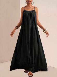 xheZivah Vestido holgado de mujer con textura vertical, corte suelto, de color caqui, de manga corta y ajustable, apropiado para el verano de 2025, festivales de música, Pascua, Día de San Patricio, estilo occidental, estilo nómada, fiestas de cumpleaños, temporada de graduación, uso casual diario, versátil, de ocio, vacaciones, viajes en crucero, playa, tomar el sol, popular en redes sociales. xhe - Negro - Ver 3