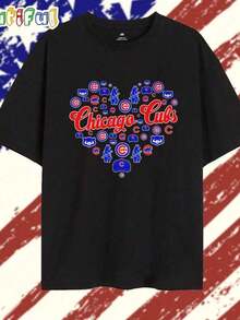 Camiseta Chicago Cubs Heart By Icons, camiseta fresca de verano, estilo unisex. - Negro - Ver 5