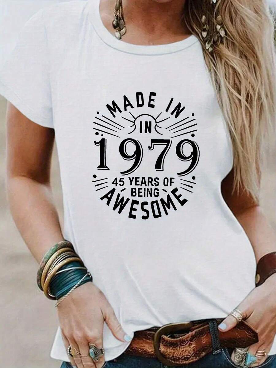 Women's Casual Crew Neck T-Shirt, 100% Polyester Knit, Regular Length, Geometric Design, Suitable For All Seasons, Fashionable For Everyday Wear. | Casual And Elegant | Stretchy Fabric, Women's T-Shirt - 白色 - 查看 1
