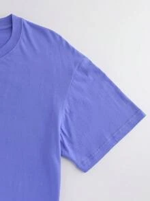 Limited Edition Graphic Print T-Shirt, Dropped Shoulders, Short Sleeves, Round Neck, Casual Style For Spring And Summer, Women's Clothing, Lightweight Cotton. - 藍色 - 查看 6