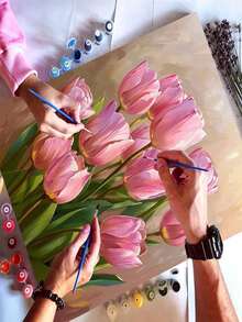 40x50cm/16x20in Pink Tulip Bouquet DIY Digital Oil Painting Handmade Craft Home Decor Holiday Gift - Sets - View 6