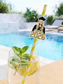 Pajitas personalizadas con sombrero de graduado - Fotos recortadas personalizadas, completas con pajitas y accesorios para que las adjuntes - Diversión para la fiesta de graduación, decoración de bebidas, accesorios de taza de graduación - Multicolor - Ver 8