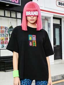 Camiseta de manga corta con cuello redondo suave y casual de verano para mujer, tops para salir, vintage, Gen Z, tops, curvas, ropa Y2K, algodón, Italia, Grecia, tops de mujer, tops bonitos, camisetas gráficas, conjuntos de primavera, estilo callejero americano, casual deportivo, estilo unisex, estilo casual urbano, casual, jersey, camisetas holgadas, ropa de calle retro, estilo de los 90, estilo de los 2000, subcultura, estilo europeo, tops negros, tops blancos, conjuntos de fiesta de los 90. Negro - Negro - Ver 1