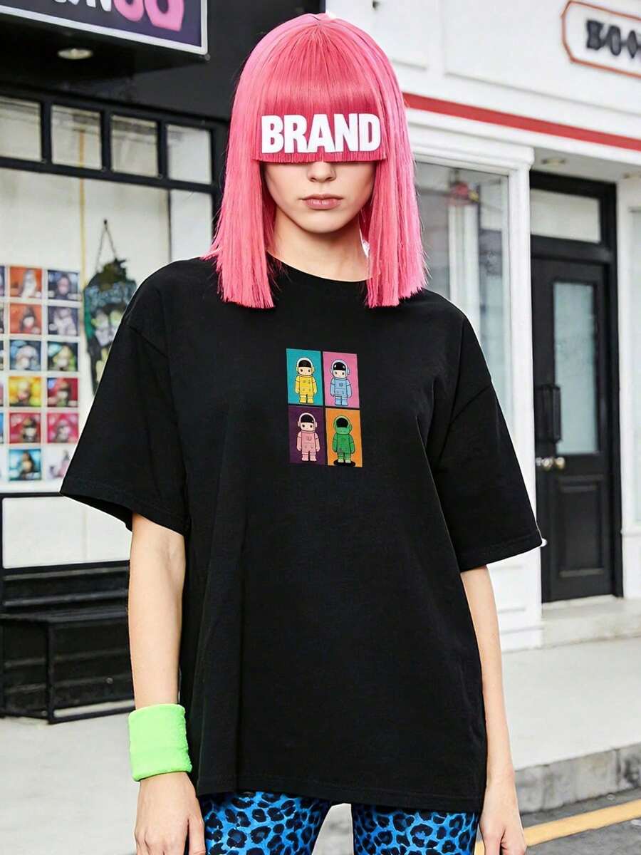 Camiseta de manga corta con cuello redondo suave y casual de verano para mujer, tops para salir, vintage, Gen Z, tops, curvas, ropa Y2K, algodón, Italia, Grecia, tops de mujer, tops bonitos, camisetas gráficas, conjuntos de primavera, estilo callejero americano, casual deportivo, estilo unisex, estilo casual urbano, casual, jersey, camisetas holgadas, ropa de calle retro, estilo de los 90, estilo de los 2000, subcultura, estilo europeo, tops negros, tops blancos, conjuntos de fiesta de los 90. Negro - Negro - Ver 1