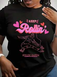Camiseta Retro de Reina del Patinaje sobre Ruedas, Camiseta de Chica Patinadora, Camiseta Estética de Patinaje sobre Ruedas con Tatuaje 'Keep Rollin', Camiseta Vintage de Roller Derby - Negro - Ver 6