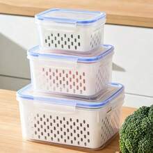 3pcs Large Fruit Storage Containers Suitable For Refrigerator, With Removable Strainer, Airtight Food Storage Containers With 5 Lids, 4-In-1 Container Keeps Berries, Fruits, Vegetables, Meat Fresher Longer - S+M+L - View 14