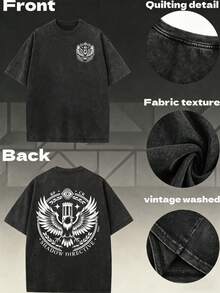 Men's 230G Heavyweight Washed T-Shirt, Shadow Directive Eagle Emblem Themed Double-Sided Graphic Print, 90s Y2K Casual Streetwear, Crew Neck Short Sleeve, Unisex Summer Top, Perfect for Daily Wear, Casual Outings & Everyday Use, Unisex - Schwarz - Übersicht 3