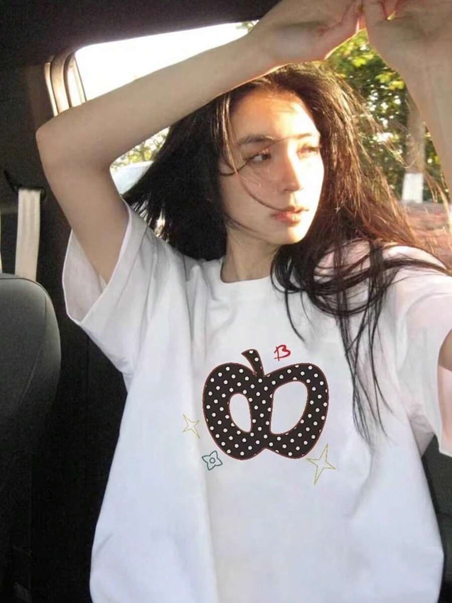 New Summer Short-Sleeved Cotton Printed Top, Stylish And Relaxed T-Shirt - White - View 1