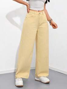 Jeans rectos y sueltos con bolsillos - Amarillo - Ver 5