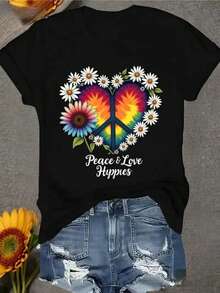 Blusas elegantes dama,Camiseta con estampado de letras elegantes, queda bien en todo tipo de cuerpo, estilo sencillo y versátil, ideal para uso diario y regalos en San Valentín - Negro - Ver 2