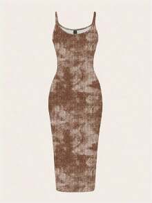 Vestido midi de camisola de estampado de tinte anudado minimalista casual, adecuado para el verano - Multicolor 2 - Ver 5
