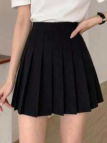 Falda-pantalón Sólido Con Raja En El Dobladillo - Negro 3 - Ver 1