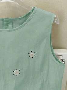 de lino sin mangas con bordado francés para mujer - verde menta - Ver 3