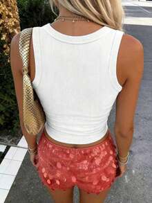 Top de tirantes con bordado de ballena para mujer, chaleco bordado con ribete de concha a la moda - Blanco 2 - Ver 2