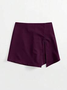 Falda corta con cintura elástica y abertura frontal - Morado Violeta - Ver 3