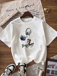 Stylish Casual Short-Sleeve T-Shirt, A  Short-Sleeve T-Shirt For Spring And Summer 2026, Made In Mexico, 180 Grams. Cartoon Print, Couple Design, Suitable For Indoor Or Outdoor Wear. Crew Neck, Unisex, Ideal For The Office And Leisure. One-Pack. - WH-P631577SLNDXZGY575 - 查看 4