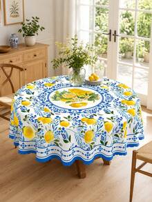 1pc-Summer Lemon Table Cover, Mediterranean Blue Floral Print Decorative Table Cloth, Wrinkle Resistant , For Kitchen Dining Room, Patio, Backyard BBQ, Garden Party, Picnic, Indoor Outdoor Summer Holiday Gathering, Easy Clean Reusable - Multicolor - View 5