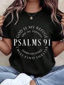 Designed For Modern, Stylish, And Comfortable Women. T-Shirt With A Print Of Psalm 91: "God Is My Refuge And My Fortress; Under His Wings I Will Find Refuge." Crew Neck, Relaxed Fit, Ideal For Everyday Wear. Great Gift Idea. 220g. Made With Premium Soft And Breathable Fabric, Designed For All-Day Comfort And Versatile Everyday Wear, Perfect For Casual Outings. - 白色 - 查看 7
