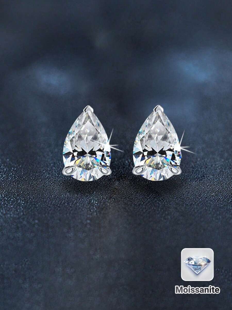 2pcs 925 Silver 1-3 Carat Moissanite Stud Earrings, Suitable For Women's Daily Wear, Commute, Party, Vacation, Birthday, New Year, Valentine's Day, Mother's Day, Wedding Anniversary, Engagement, Christmas Jewelry Gift - Silver - View 1