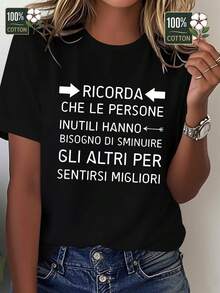 Women's T-Shirt With Italian Phrase - Funny Italian Saying "Che Persona Se Ne Occupa" (Who's In Charge Of That?) - 100% Pure And Comfortable, Short Sleeve, Round Neck, Casual Top With Italian Print - Gift For Italian Learners - 黑色 - 查看 1