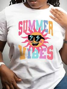 Camiseta de mujer - Blusa casual de verano blanca con un fuerte motivo de sol - Camiseta ligera para uso diario y vacaciones - Camiseta de mujer lavable a máquina para todas las estaciones, camiseta de mujer, camiseta con estampado vibrante, tela cómoda. Camiseta de manga corta cómoda y versátil. - Blanco - Ver 1