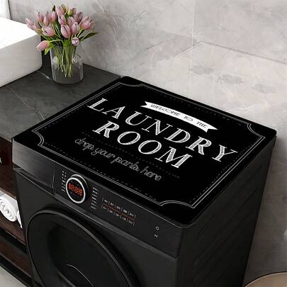 1pc Home Decor Laundry Room Text & Graphic Print Washing Machine Dust Cover Mat, Rubber Soft Bottom, Laundry Room Accessory, Washing Machine Top Protective Pad, Quick Absorbent And Dry, Refrigerator Dust Cover, Coffee Maker Countertop Absorbent Mat, Diatomite Draining Mat, Modern Laundry Room And Kitchen Appliance Washing Machine And Dryer Dust Cover, Home Decor, Kitchen And Dining Decor