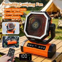 Yoomue A 20000mAh Portable LED Camping Fan With Built-In Lighting And Digital Display Screen, Rechargeable USB Outdoor Cooling Fan, Suitable For Tents, Hiking, And Fishing, Sturdy And Compact Design, Green And Orange Styles, Is A Must-Have For Hiking, With Sturdy Handle Function, Suitable For Camping Equipment. - Orange Color - View 1