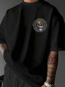 Men's DOPE Loose-Fitting Short-Sleeve T-Shirt With Skull Print And American Gothic Lettering. | Stylish Design | Summer Essentials | Easy To Match - Black 3 - View 2