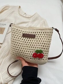 Túi đeo chéo bằng rơm dành cho nữ, túi đi biển mùa hè. - Màu be - Xem 5