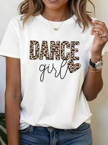 Talla Grande - Talla Grande - Estilo Salvaje y Dulce 'DANCE' - Camiseta Casual de Moda para Mujer de Talla Grande con Cuello Redondo, Estampado de Leopardo y Patrón de Corazón para Primavera y Verano - Blanco - Ver 6