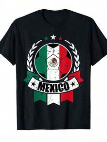 Mexican National Soccer Team Fan Jersey - Sportswear With Mexican Flag Print And National Emblem, Breathable And Comfortable For Games, Training And Everyday Wear (Unisex) Women's T-Shirts - 黑色 - 查看 1